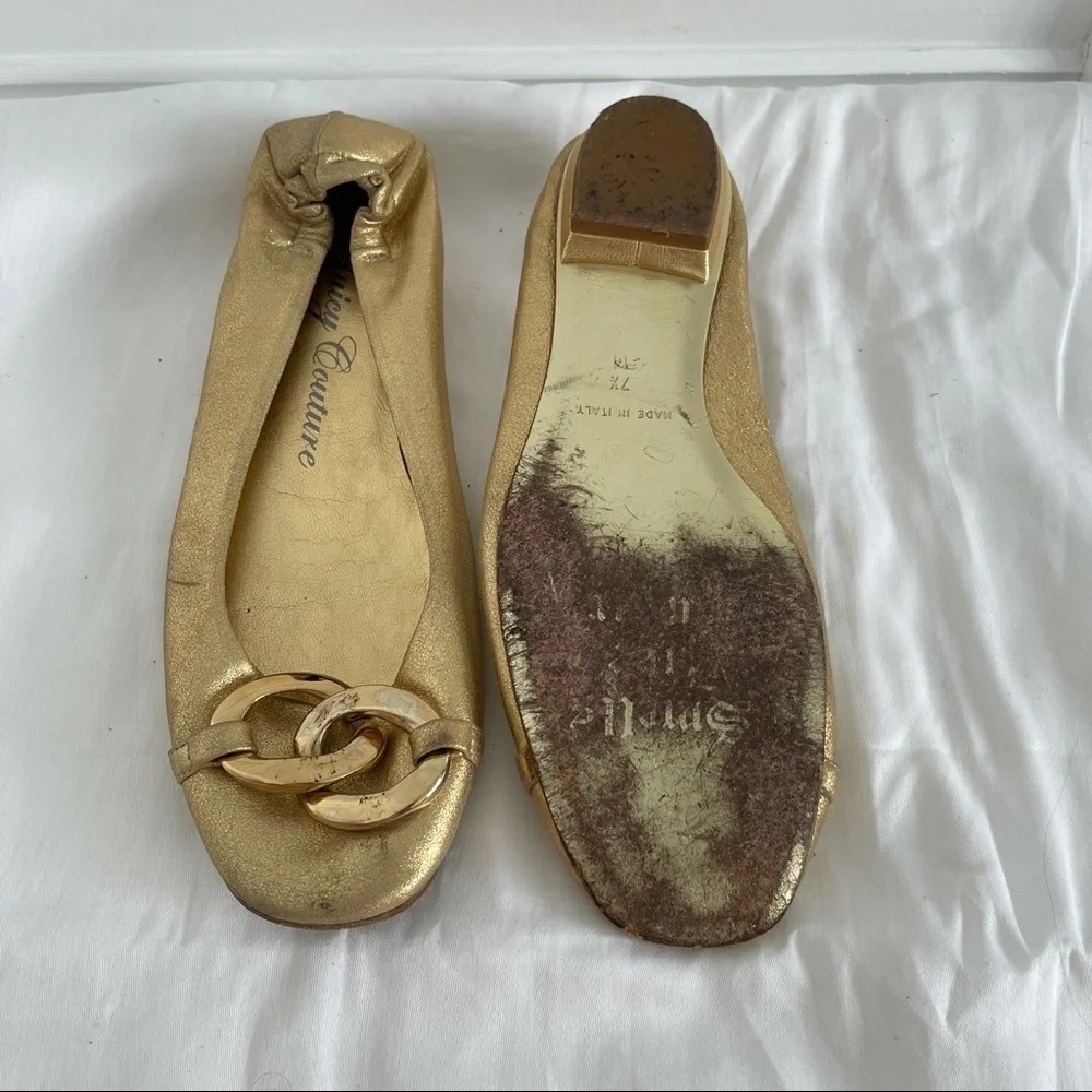 VINTAGE JUICY COUTURE GOLD LEATHER FLATS SIZE 7.5